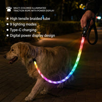 Rechargeable pet traction leash with illuminated design and power display