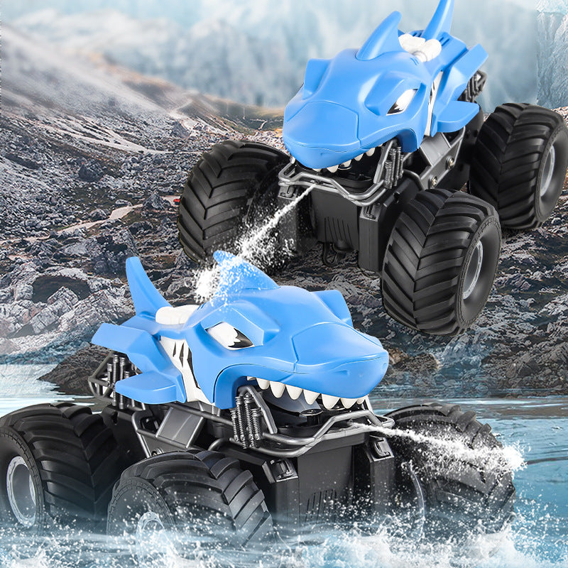 Rechargeable RC stunt car with dinosaur-inspired design