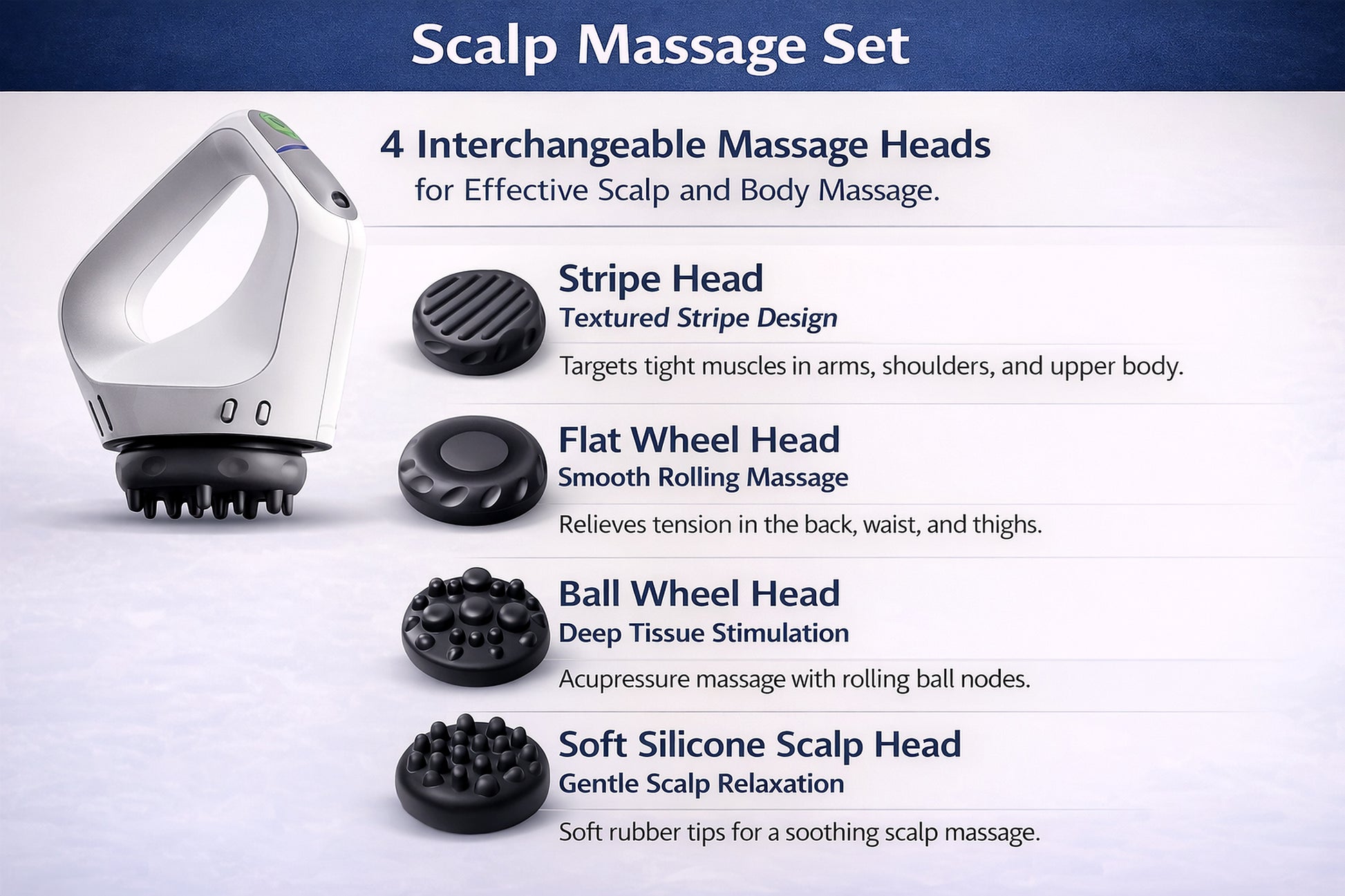 Rechargeable scalp and body massager with ergonomic loop handle