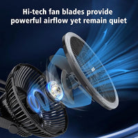 Rechargeable tent fan with 3 speed settings and long battery life