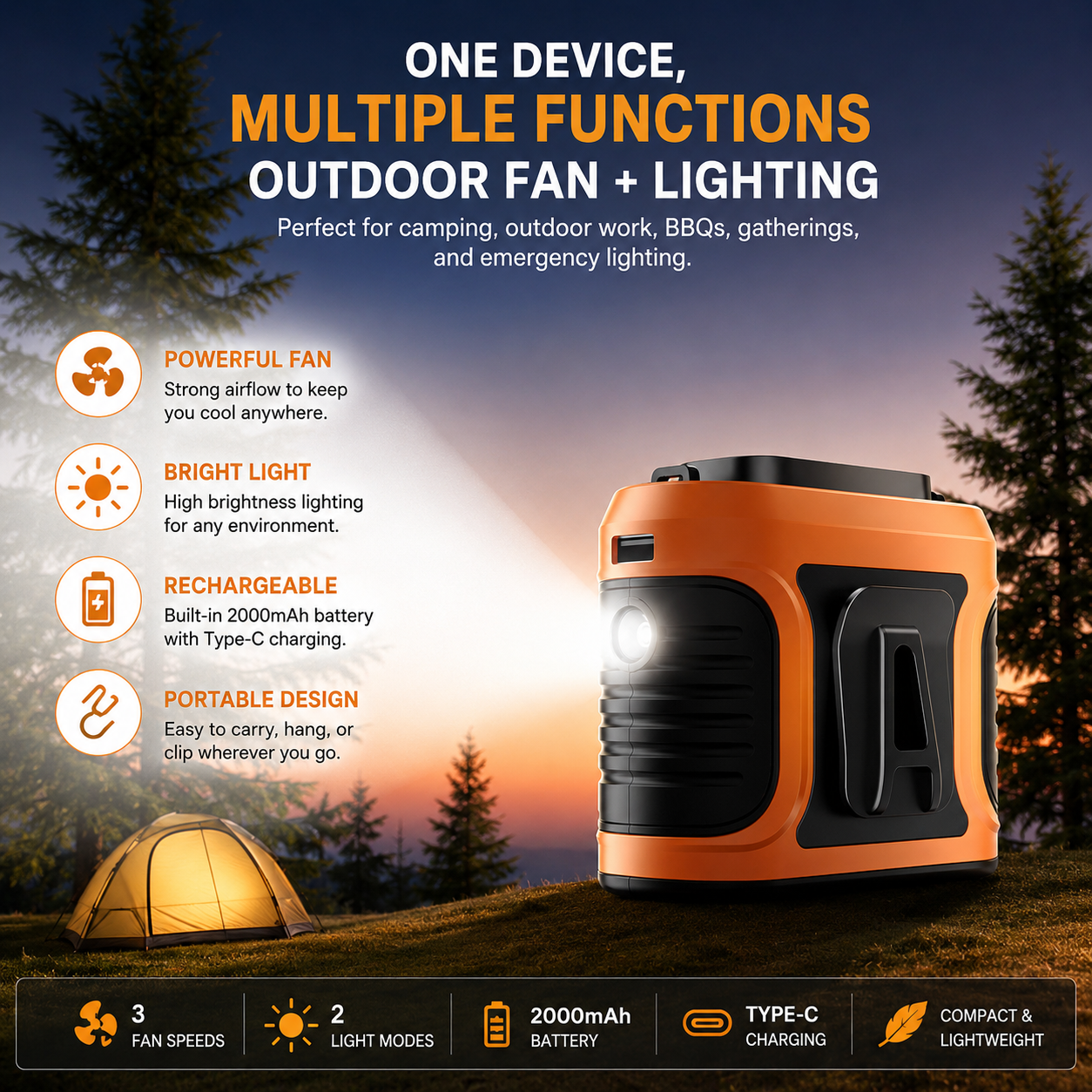 Rechargeable waist fan for camping and outdoor activities