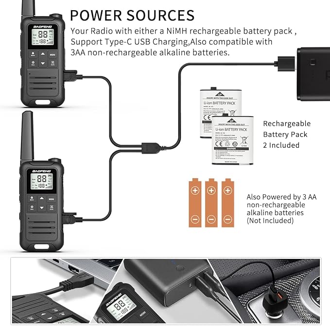 Rechargeable walkie talkies with charging support