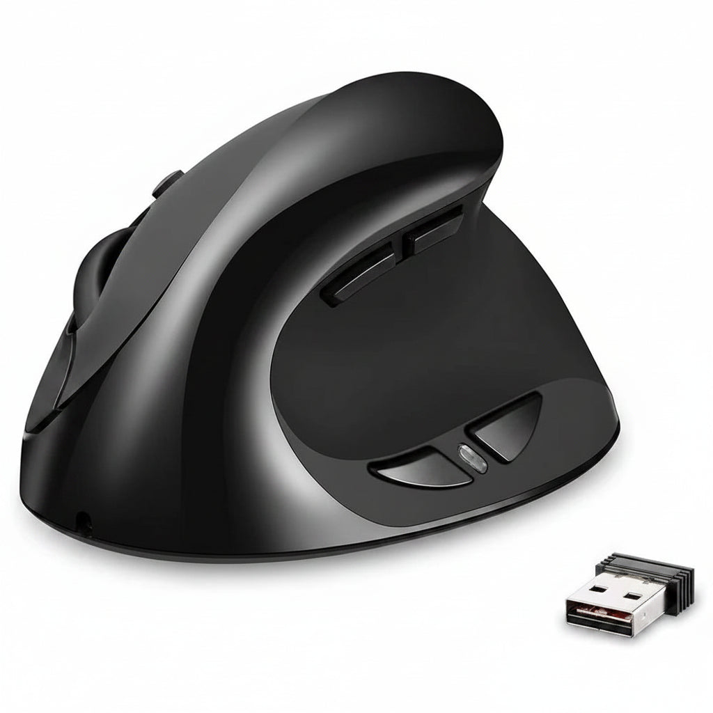 Rechargeable wireless vertical mouse in black