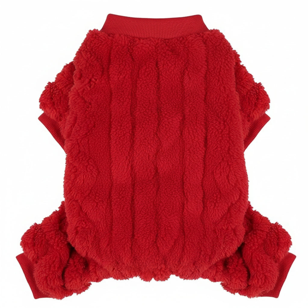 Red Four Legged Dog Pajamas With Soft Warm Fabric For Cold Weather