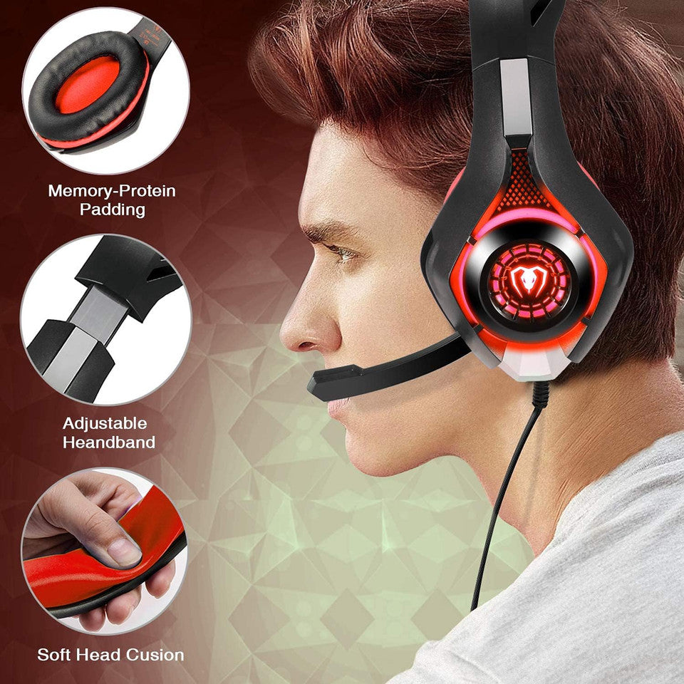 Gaming headset with glowing LED lights powered by USB