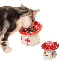Red Mushroom Ceramic Pet Bowl for Cats and Dogs