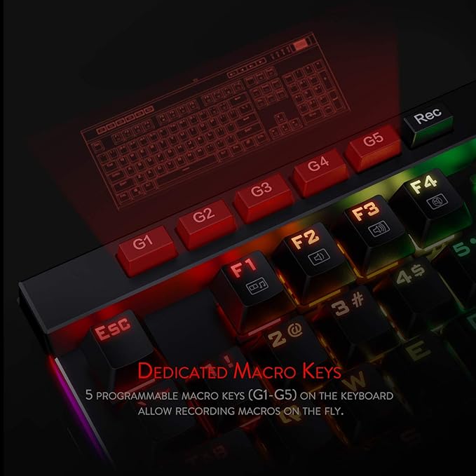 Redragon mechanical keyboard blue switch keys close up
