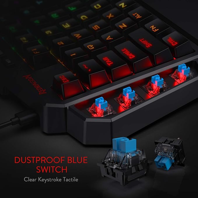 Redragon K585 DITI RGB one handed gaming keypad with wrist rest on a white background