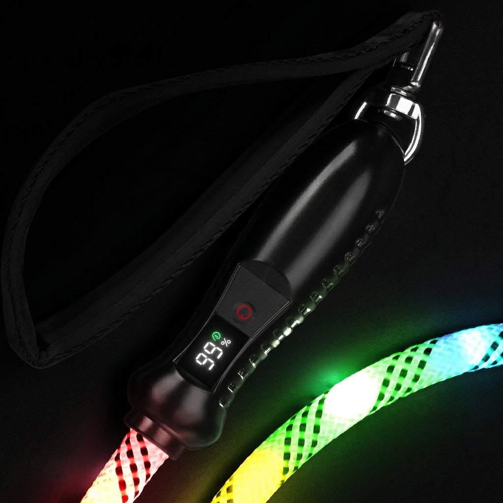 Reflective LED dog leash for outdoor walking in low-light conditions