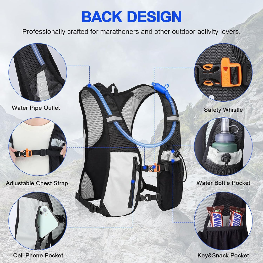 Reflective running hydration vest for outdoor activities