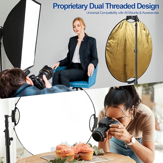 Photography reflector mounted with tilt adapter on stand