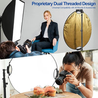 Photography reflector mounted with tilt adapter on stand