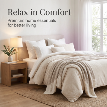 Alt text: Cozy bedding and home essentials banner