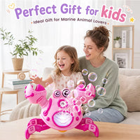 Remote control crab bubble blower producing bubbles during playtime.