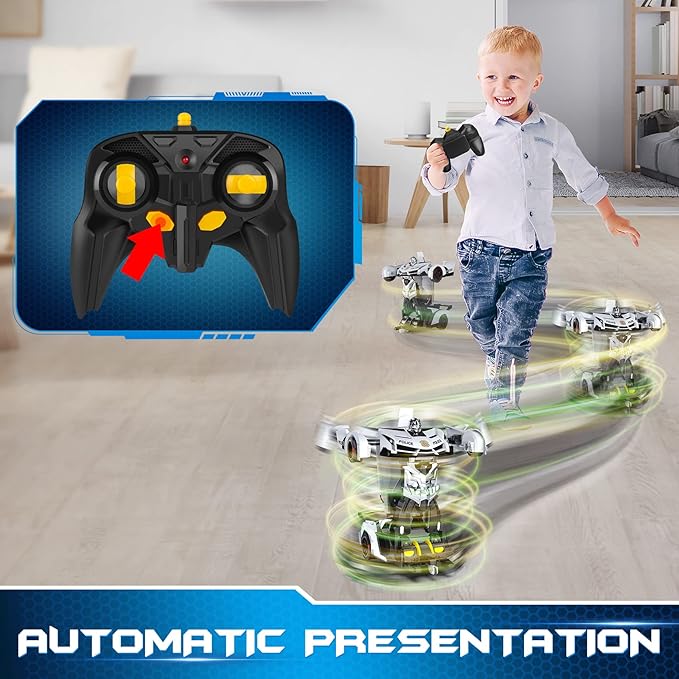 Remote control police car transforming to robot with lights