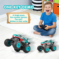 Remote control toy car with dinosaur monster truck styling