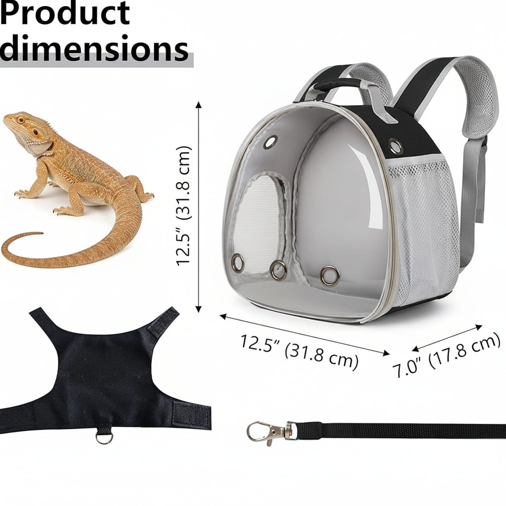 Reptile Carrier Backpack with Security Harness and Leash Set for Bearded Dragon
