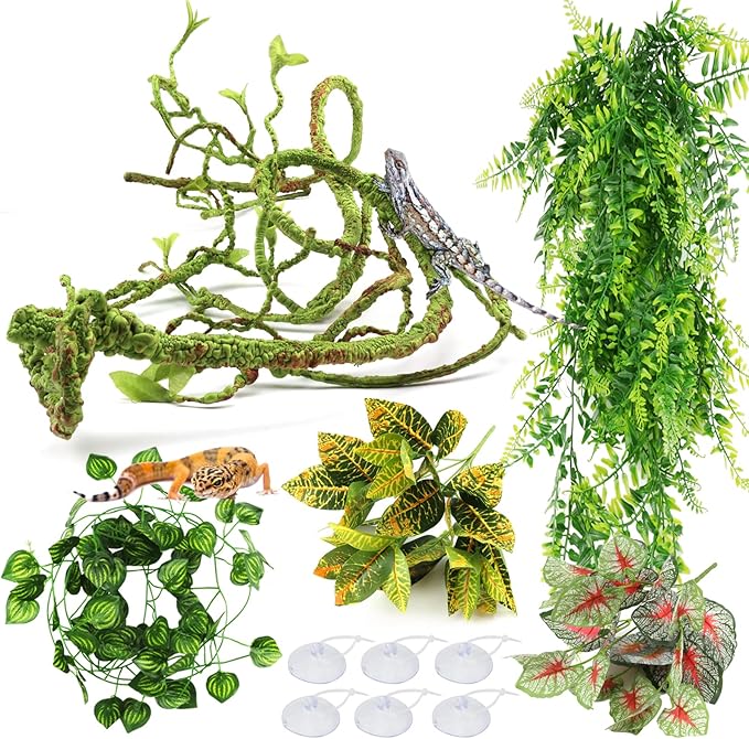 Reptile Hanging Plant Vines Artificial Leaves Terrarium Decoration