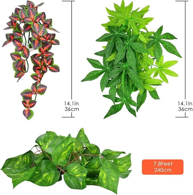 3PCS Reptile Hanging Plants with Suction Cup Terrarium Decoration