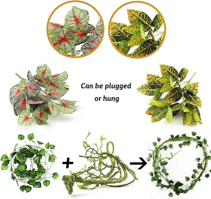 Reptile Tank Vine Decor Artificial Hanging Leaves
