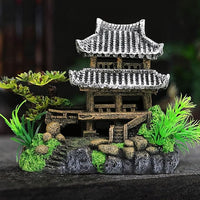Resin Fish Tank Centerpiece with Traditional Landscape Design