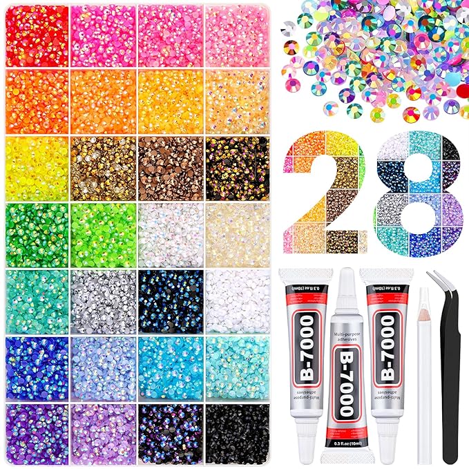 36000 Pcs resin rhinestones with tweezers for bedazzling and DIY crafts
