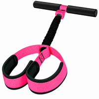 Resistance band with foot pedals and handles for home fitness and stretching exercises.
