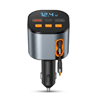 Retractable Car Charger 90W With Bluetooth 5.3 FM Transmitter