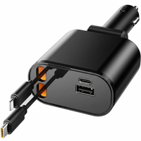 4 in 1 retractable car charger fast charging usb c lightning