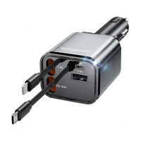 Retractable Car Charger Front View, 69W USB C Fast Charging Adapter for iPhone and Galaxy