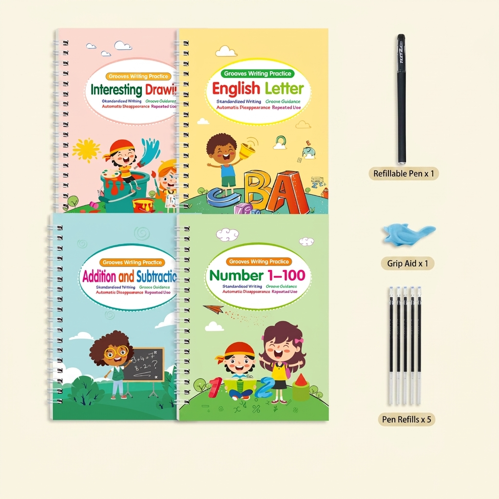 Reusable copybook with groove tracing design for kids handwriting