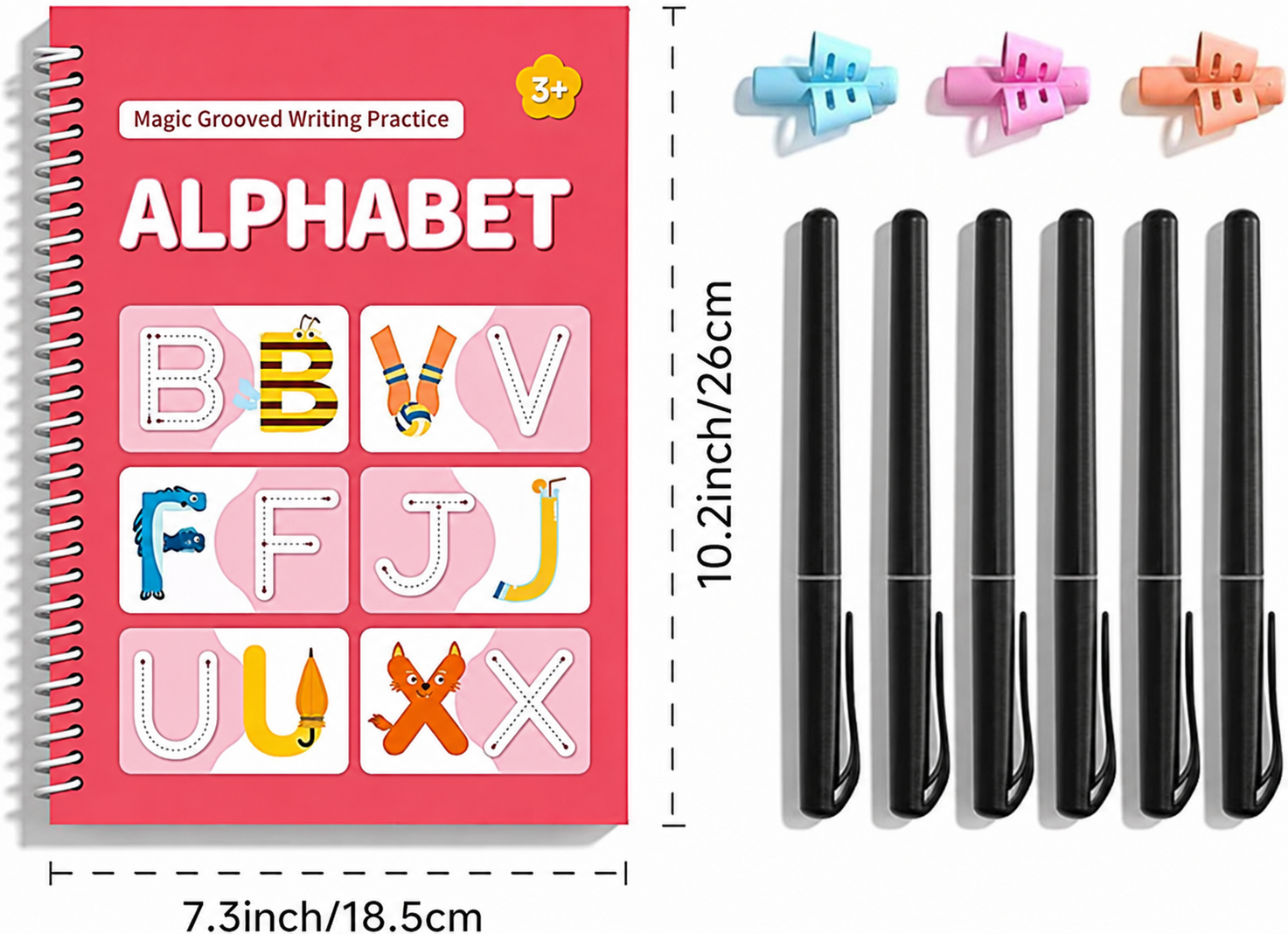 Reusable handwriting copybook with 3D groove tracing design