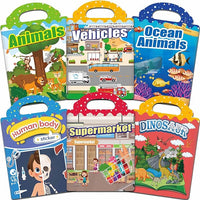 6 sets reusable sticker book for toddlers aged 1-3 and 2-4 years
