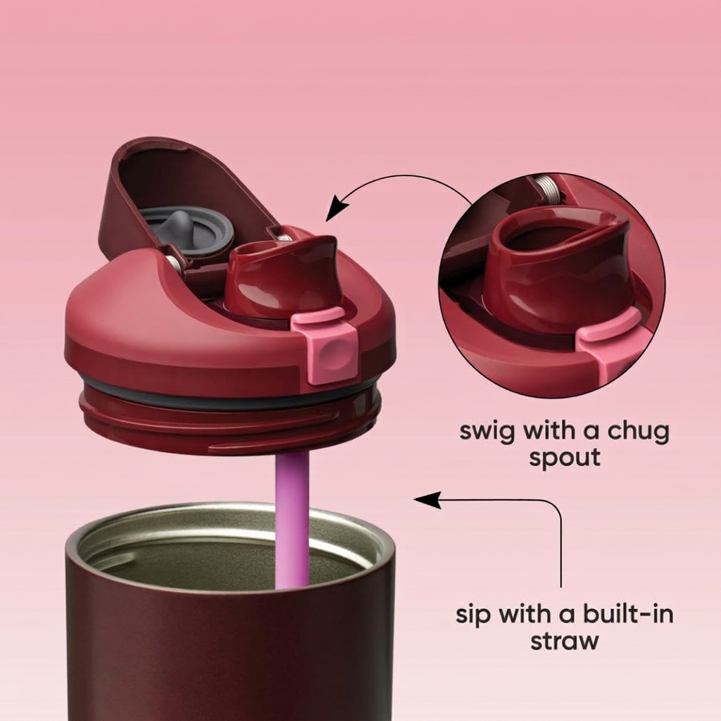 Reusable tumbler featuring a built-in drinking straw