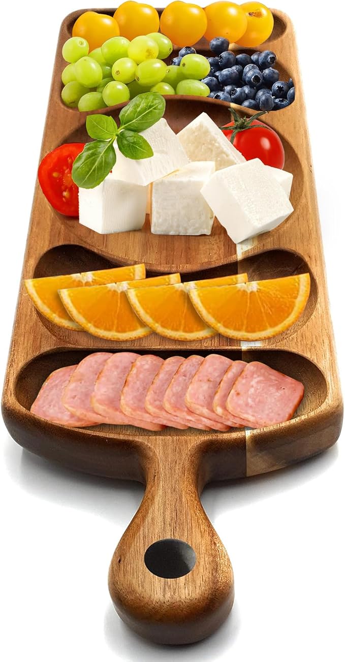 Reversible acacia wood serving platter with integrated handle