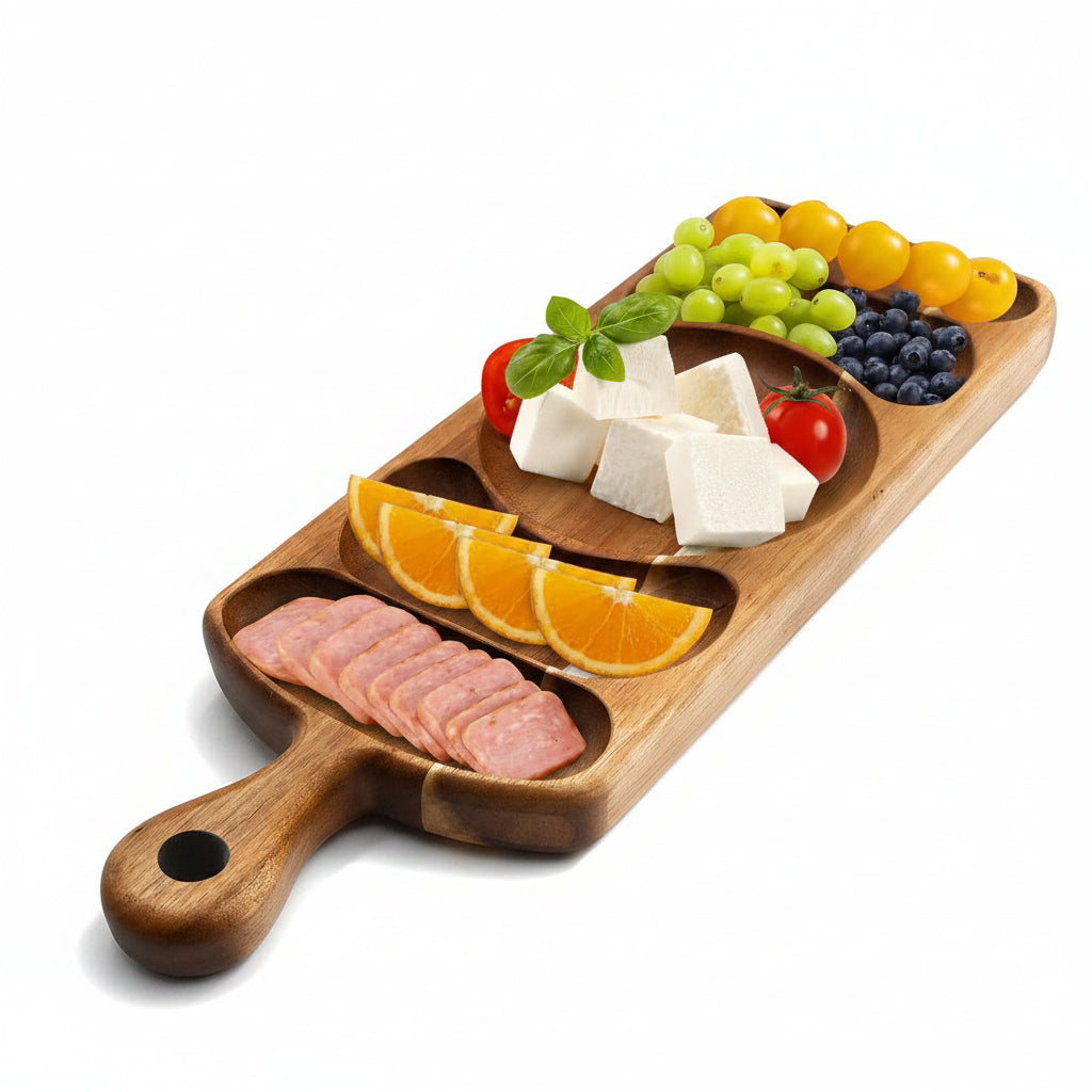 Reversible acacia wood serving platter with integrated handle