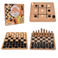 Reversible Wooden Board Game Set for Chess, Checkers, and Tic-Tac-Toe
