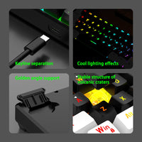 Compact wired keyboard displaying colourful RGB backlighting