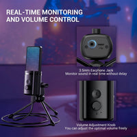 RGB desktop microphone with easy mute button for daily audio use