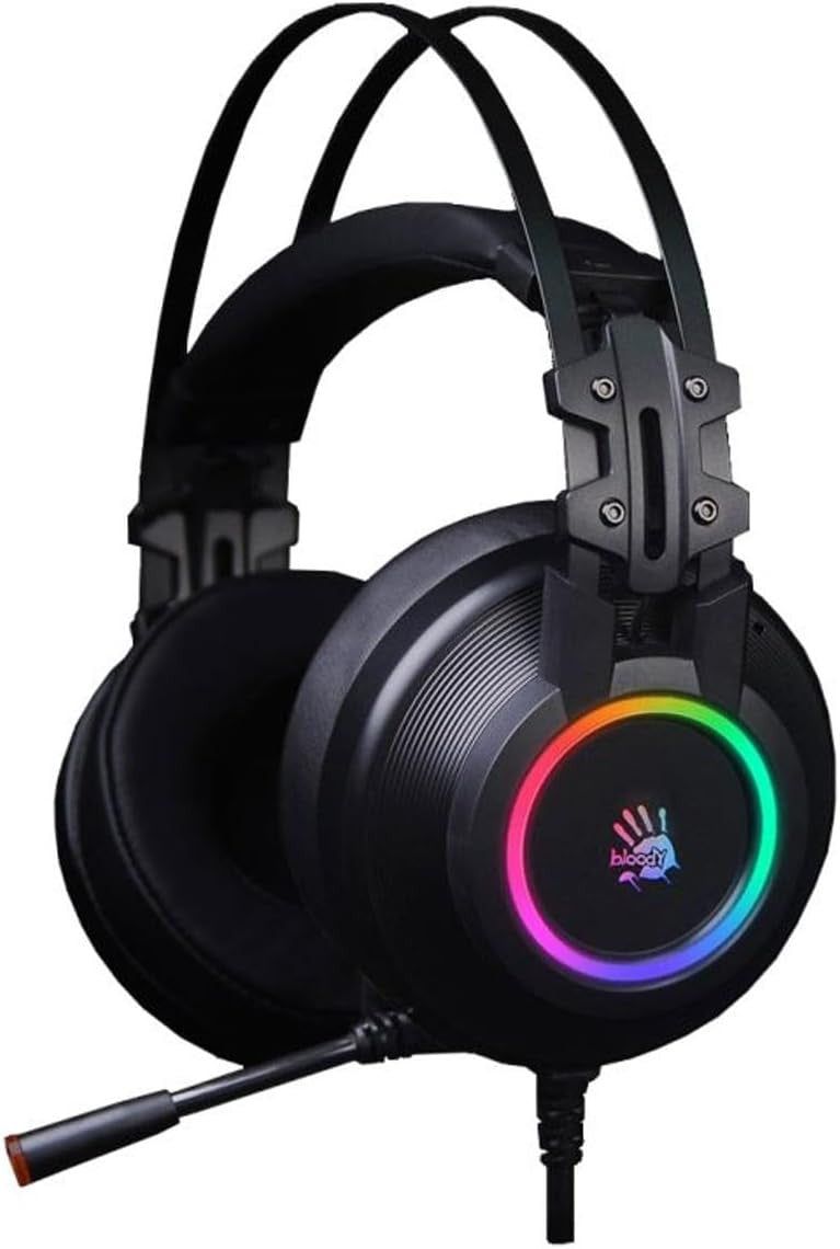 RGB gaming headphones front view with cushioned ear pads