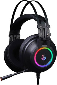 RGB gaming headphones front view with cushioned ear pads