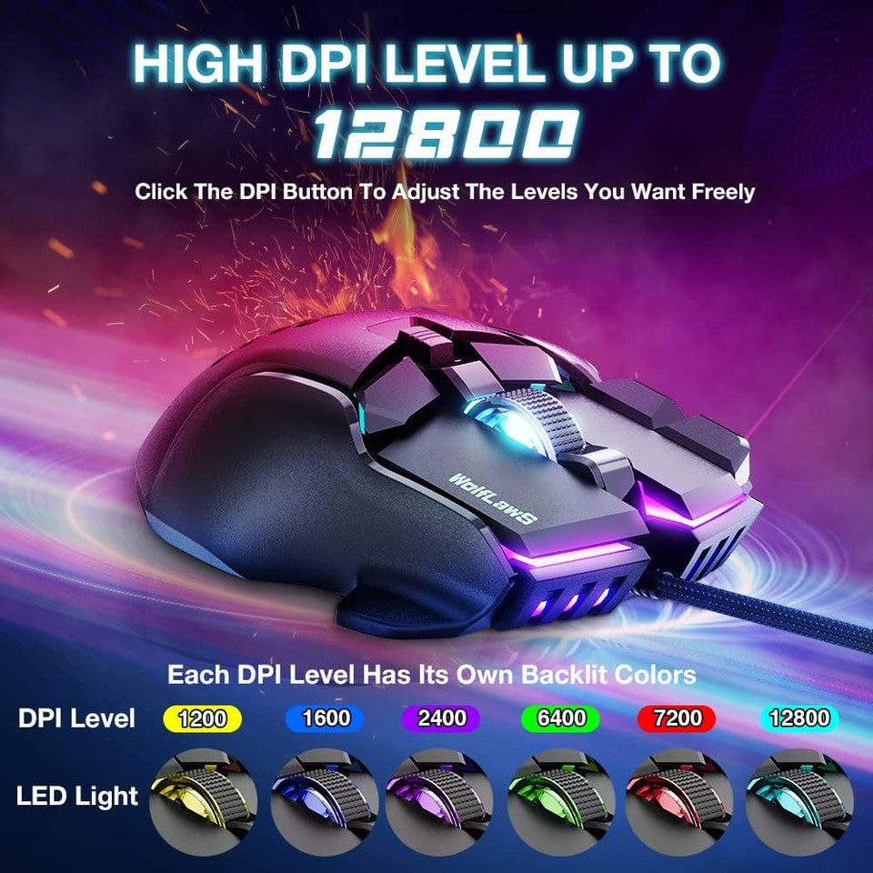 Gaming mouse with 12 RGB backlight modes glowing