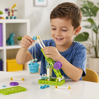 Robot building kit specifications image with parts count, control features and included accessories