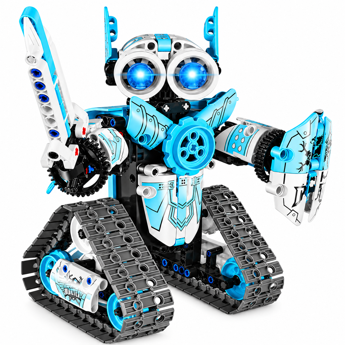 Robot toy for kids ages 6–12 featuring an assembled STEM construction robot.