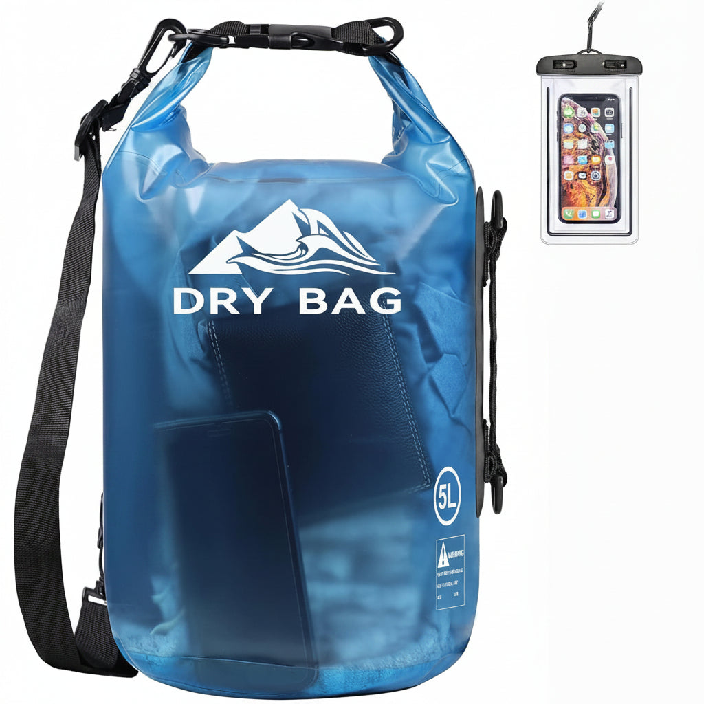 Roll-top dry storage bag for travel, beach, and outdoor use