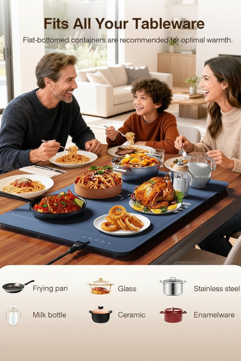 Rollable electric food warming mat for convenient storage