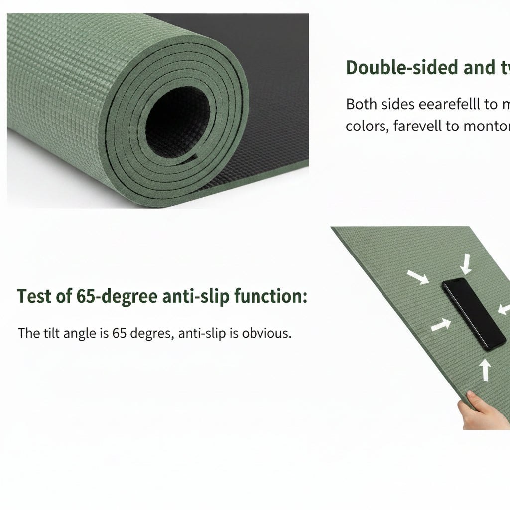 Rolled yoga mat secured with a carrying strap