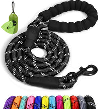 6 FT Rope Dog Leash with Padded Handle and Anti-Tangle Clip for Medium & Large Dogs