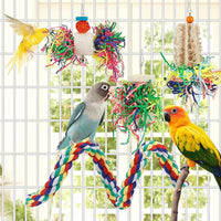 Rope Perch And Shredded Paper Bird Toy For Cage Enrichment