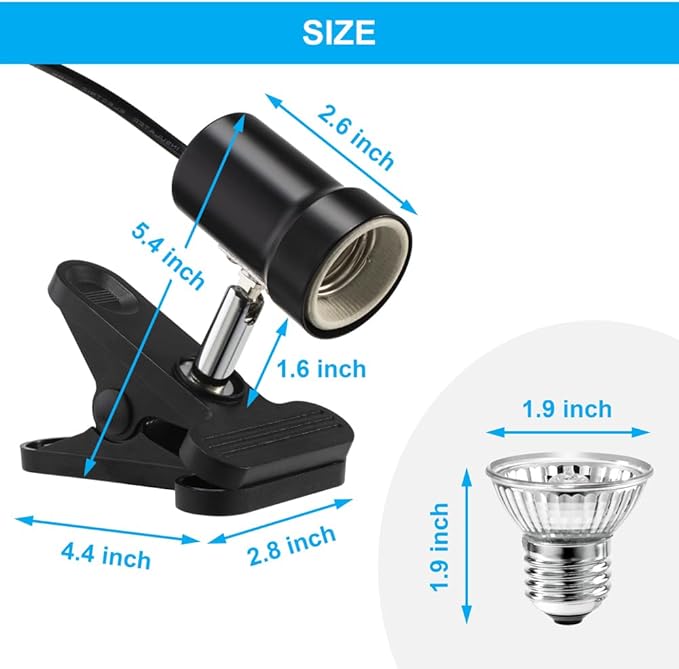 Rotatable Reptile Heat Lamp with Clamp for Adjustable Basking Light